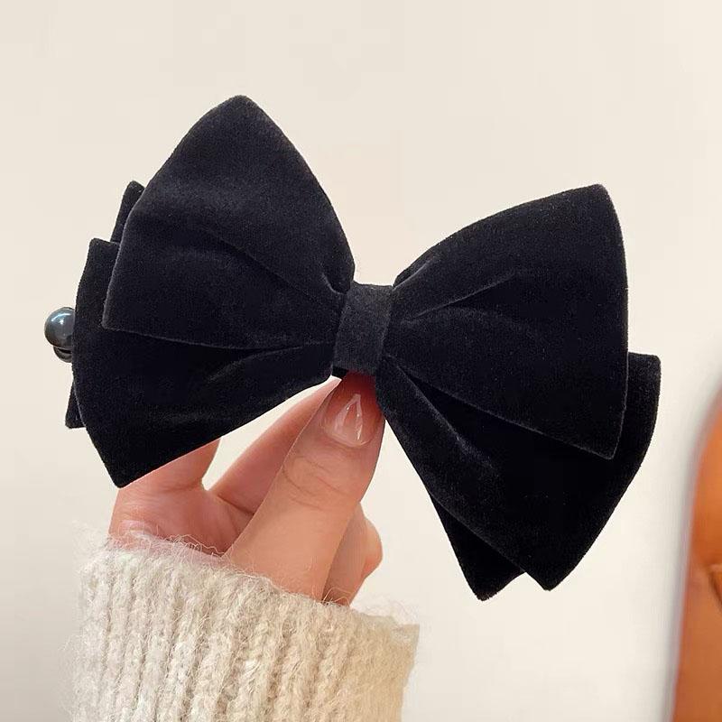 Winter Retro Bow Banana Clip For Women Elegant Velvet Large Ponytail Twist Clip Hairgrip Hairpins Barrettes Hair Accessories