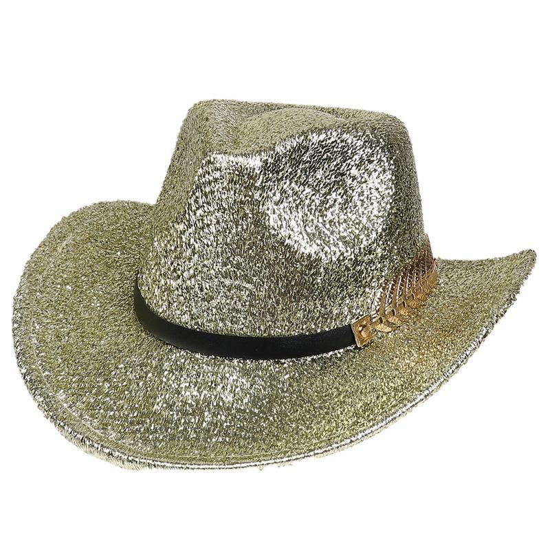 Glitzerndes Cowboyhut Unisex Westernstil Breiter Rand Fedora Hut für Party Festival Cosplay
