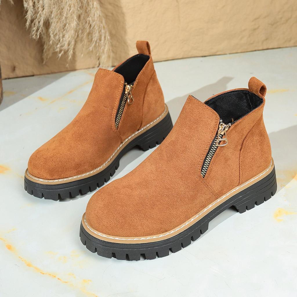 2025 round head side zipper Martin boots short boots thick heel new autumn and winter large size foreign trade women's short boots women