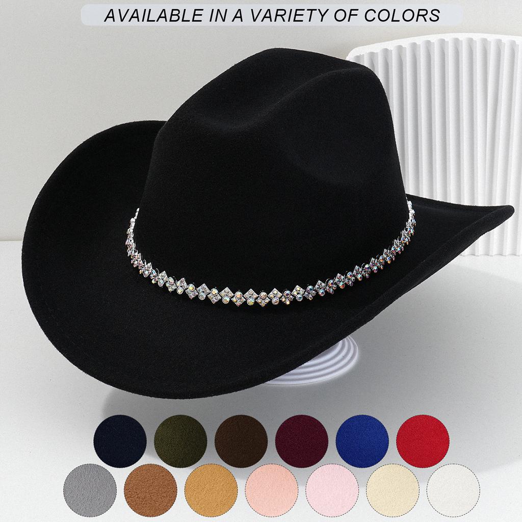 New light luxury top hat British cowboy hat Rhinestone gemstone accessories hat strap hat Panama hat