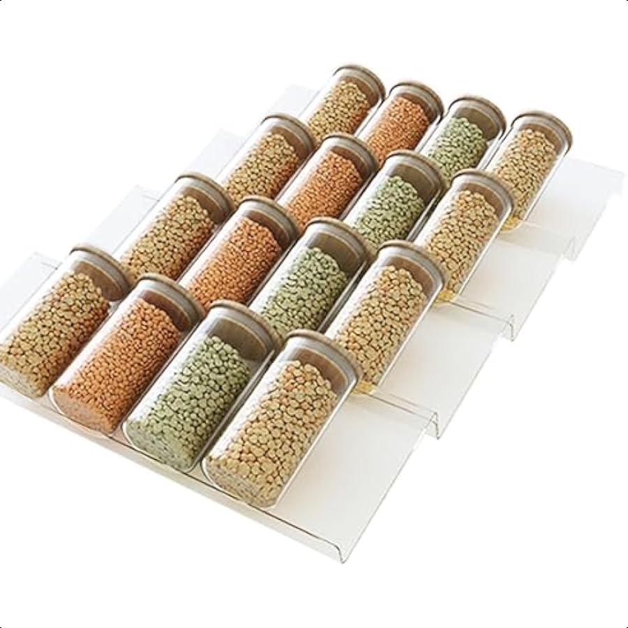 

Органайзер для специй с этикетками 4 яруса 4 штуки Стойка-органайзер для приправ Прозрачные пластиковые лотки для хранения с наклонными разделителями для United States