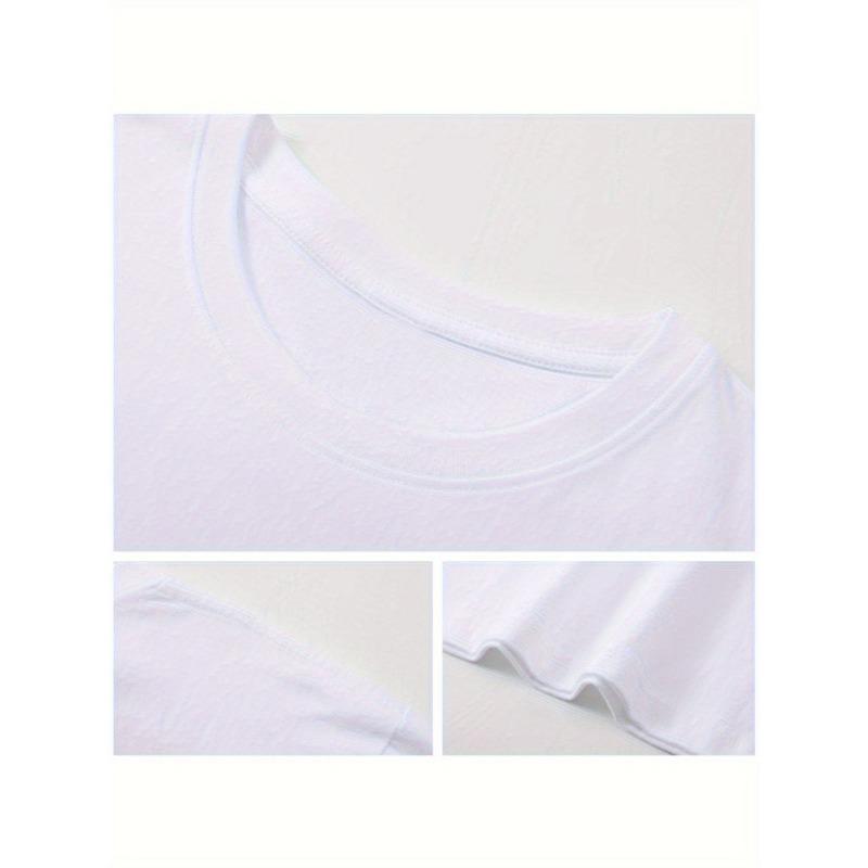 European sizes Plus-size Men'S Fashion Print T-shirt | Pure, Breathable, Casual Sportswear, Crew Neck, Short Sleeve, Geometric Pattern