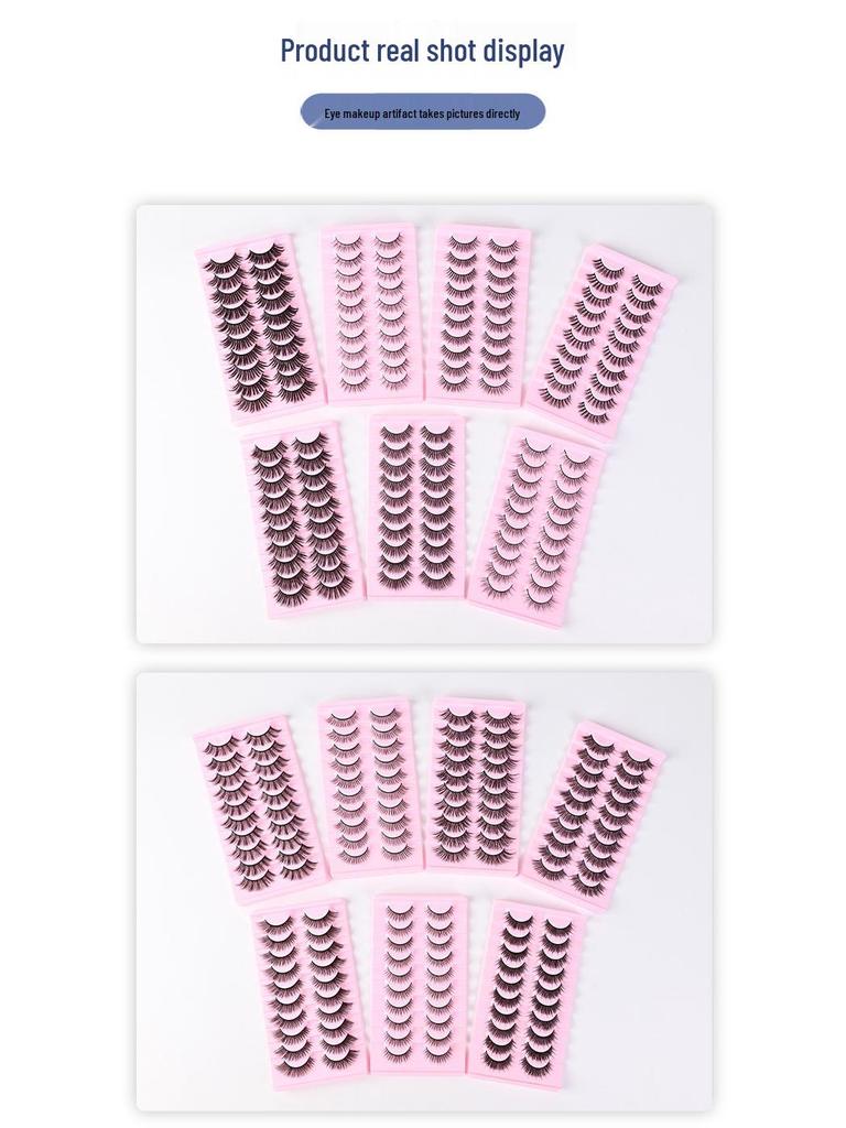 Ten Pairs of 3D Synthetic Fiber False Eyelashes: Bold European and American Style with Thick, Curled Volume