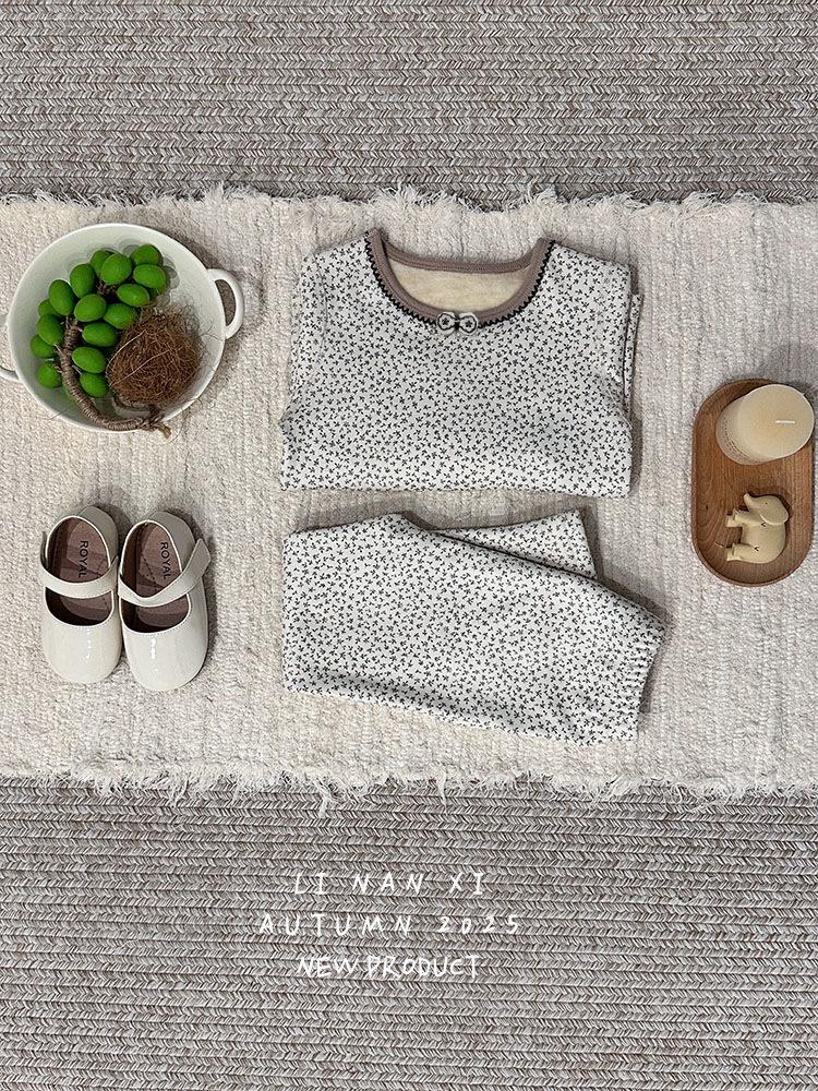 

Девочки 2025 Цветочный Зимний Пижамный Комплект с Флисовой Подкладкой: Удобная домашняя одежда в корейском стиле 120cm