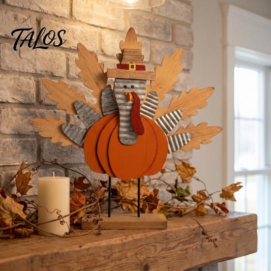 Rustic Pumpkin Crafts Thanksgiving Turkey Decoration, Wooden Standing Ornament, Autumn Tabletop Indoor Fall Room Decor Centerpiece for Harvest Tiered