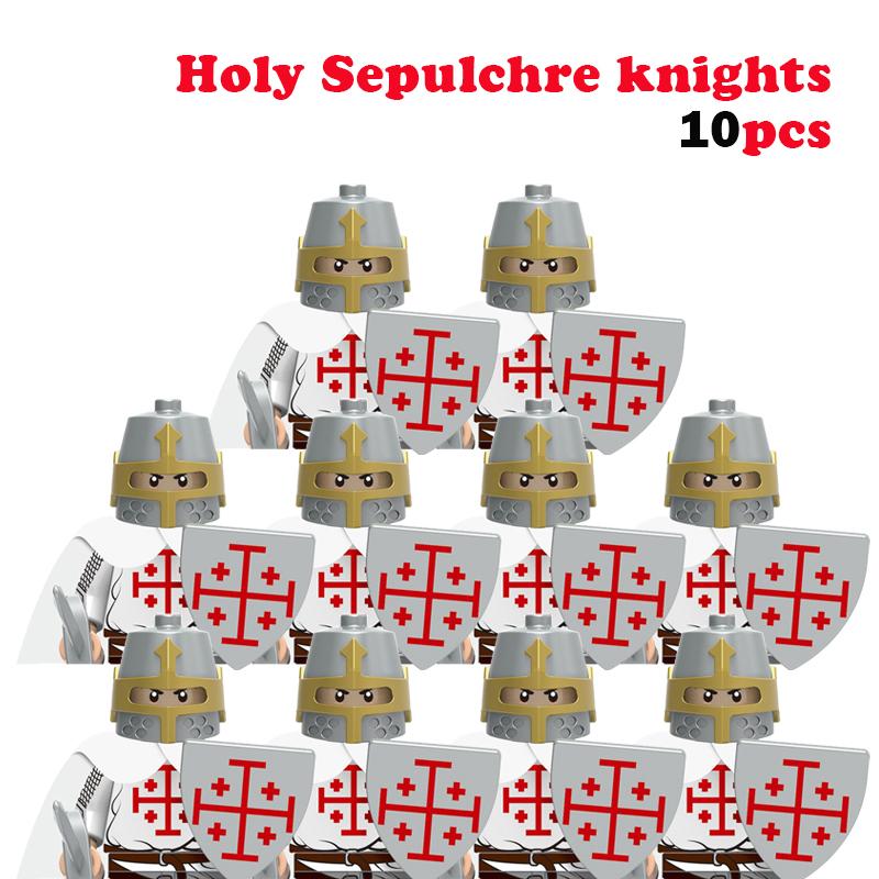 10 st MOC Medeltida Slott Riddare Rom Soldater Byggklossar Militär Forntida Egypten Mumiefigurer Krigare Vakt Vapen Kloss