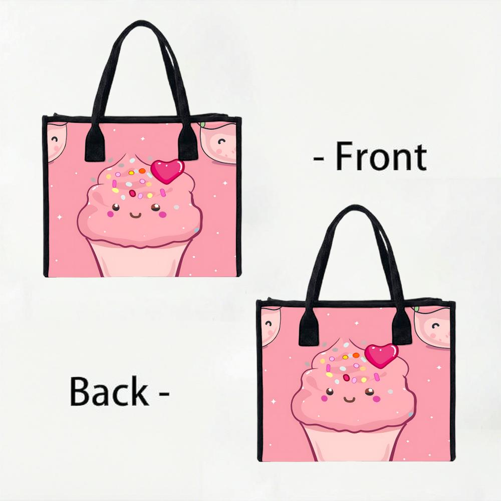 Cute Cupcake Print Tote Bag Casual Portable Large Capacity Shopping Handbag for Daily Use