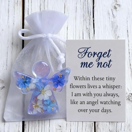 Angel Figurine Keepsake Forget Me Not Angel Memorial Gift Sympathy Bereavement Angel Ornament with Warm Message Card Grieving Keepsake