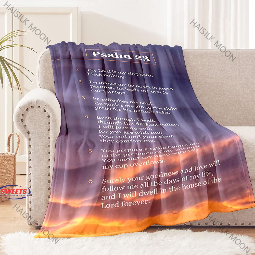6 Size Christian Bible Psalm Flannel Art Blanket Sofa Bed Cover Four Season Soft Fluffy Quilt Blanket Flannel Throw Warm Gifts
