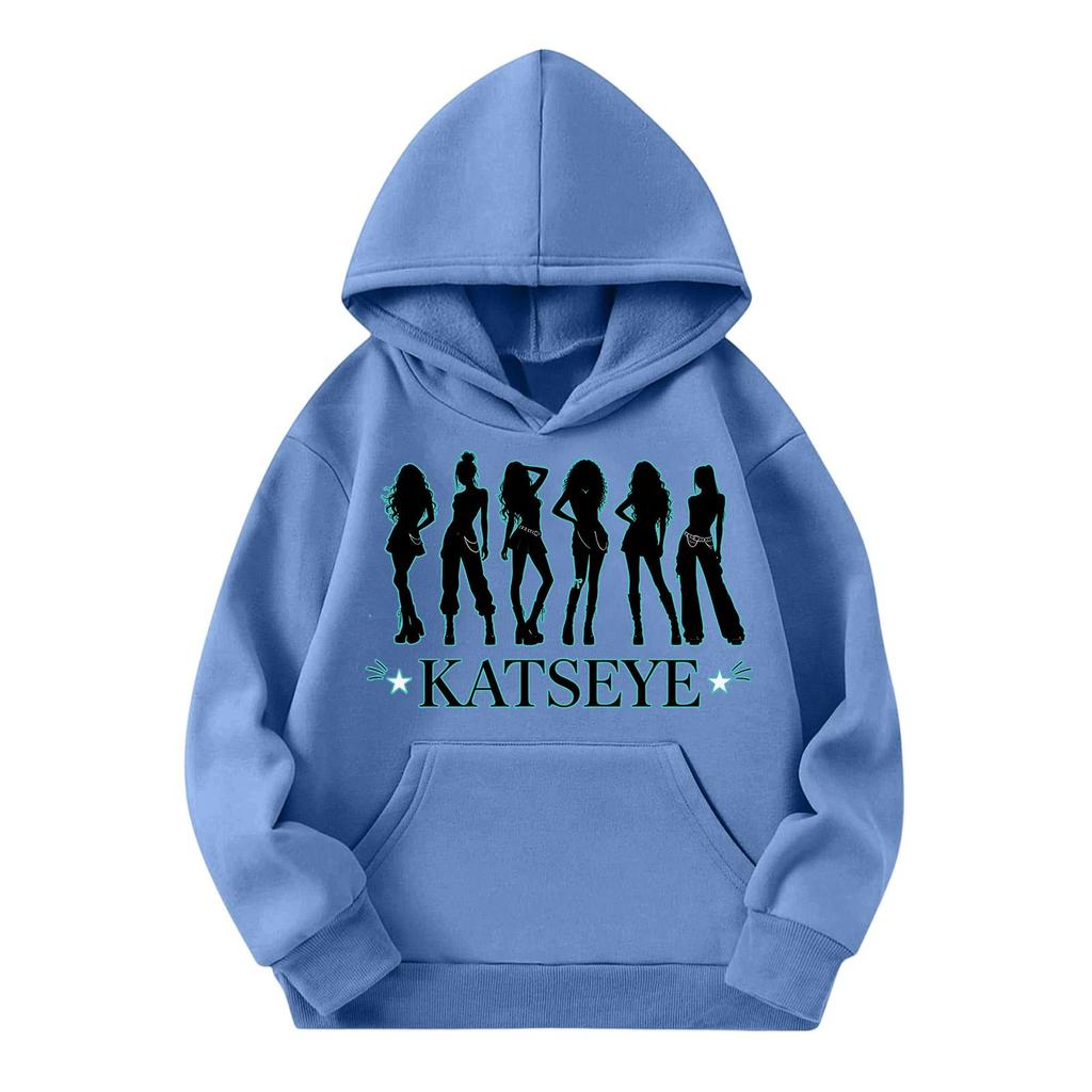 Girls' Fashion Long-Sleeve Hooded Sweatshirt with Print and Pockets