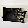Black Gold Floral 3D Print Duvet Cover Retro Style Design Flowers Soft Comfortable For Teens Adults Quilt Cover Pillowcase