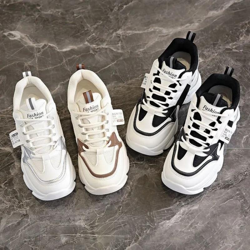 Fashion 2024 New White Black Casual Shoes Ladies Vulcanized Shoe High Platform Leather Sneakers Woman Summer Women Chunky Sneaker 35-40