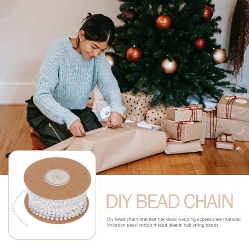 EXCEART Artificial Pearl Chain, Beaded Chain, Pearl Braid Chain, Obi-jime, 4mm Pearls, White Pearls, Craft Decoration, Pearl Garland, 10m, DIY, Handma