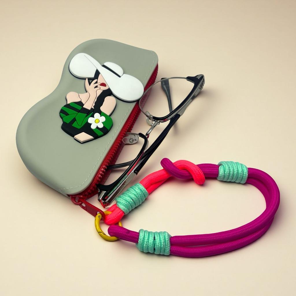 2025 New Portable Silicone Zipper Glasses Bag Sunglasses Protective Cover Waterproof Storage Bag Braided Lanyard Eyeglasses Case