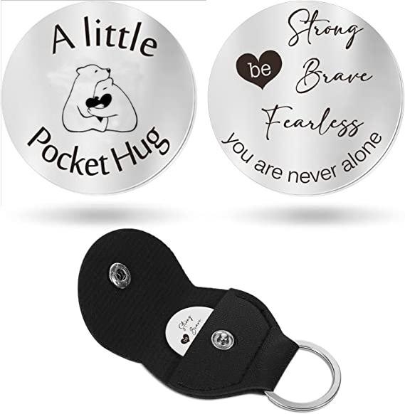 Cross Car Key Inspirational Decision Coin Leather Keychain with Stainless Steel Engraved Double-Sided Round Charm Gift