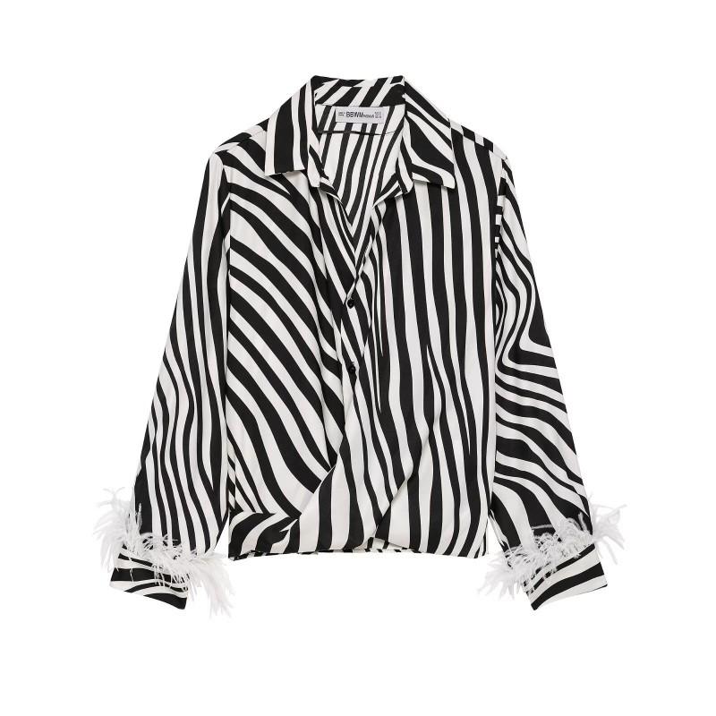 Womens Printed Feather Animal Print Shirt