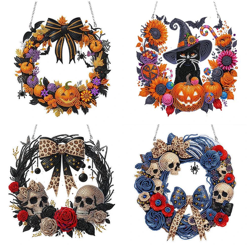 Acrylic Special Shape Bow Skeleton 5D DIY Diamond Painting Wreath Pendant Diamond Painting Wreath Decor for Garden Window Decor