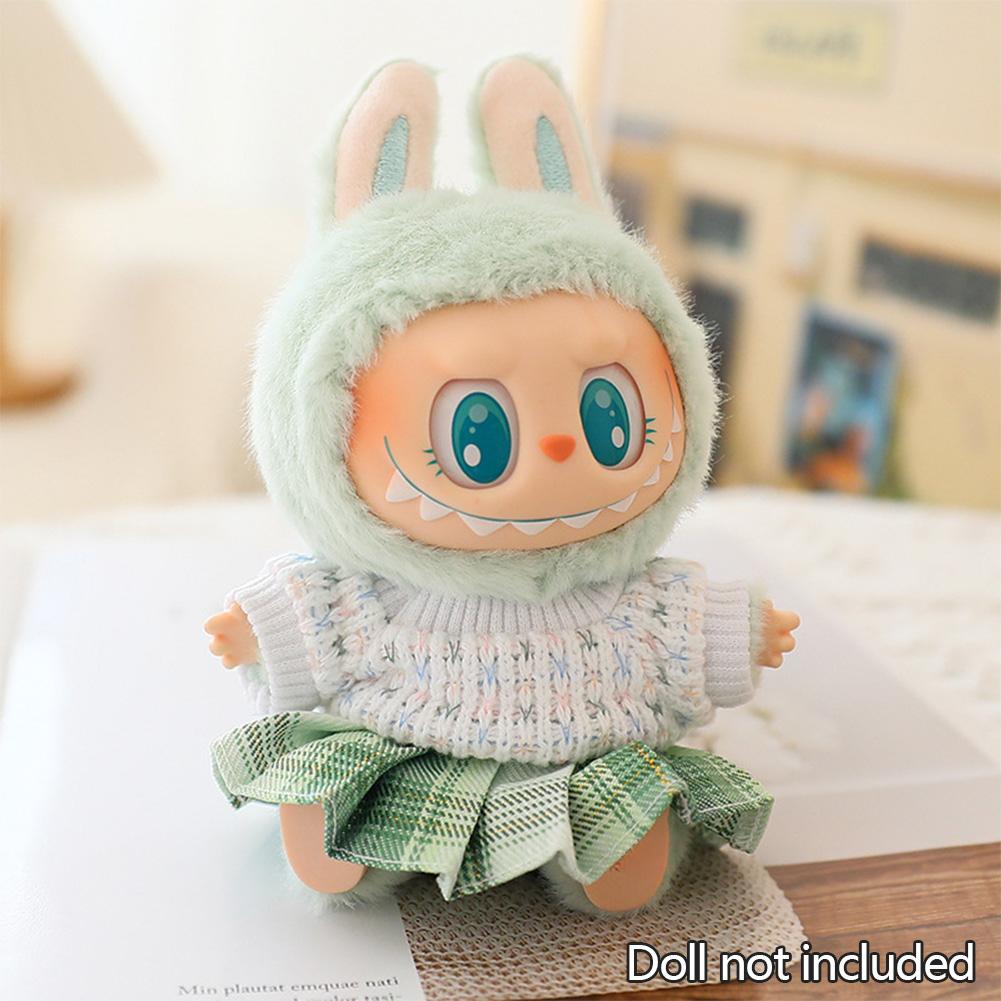 Small Doll'S Clothes Outfit Accessories For 15-17Cm Ropa Labubu & 10Cm Cotton Doll Love Hoodie Pink Yarn Skirt Clothing No Doll