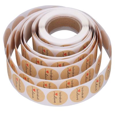1 Rolle Kraftpapier-Aufkleber Handmade with Love Design Niedliche Herz-Schreibwaren-Etikettenaufkleber für Lebensmittel