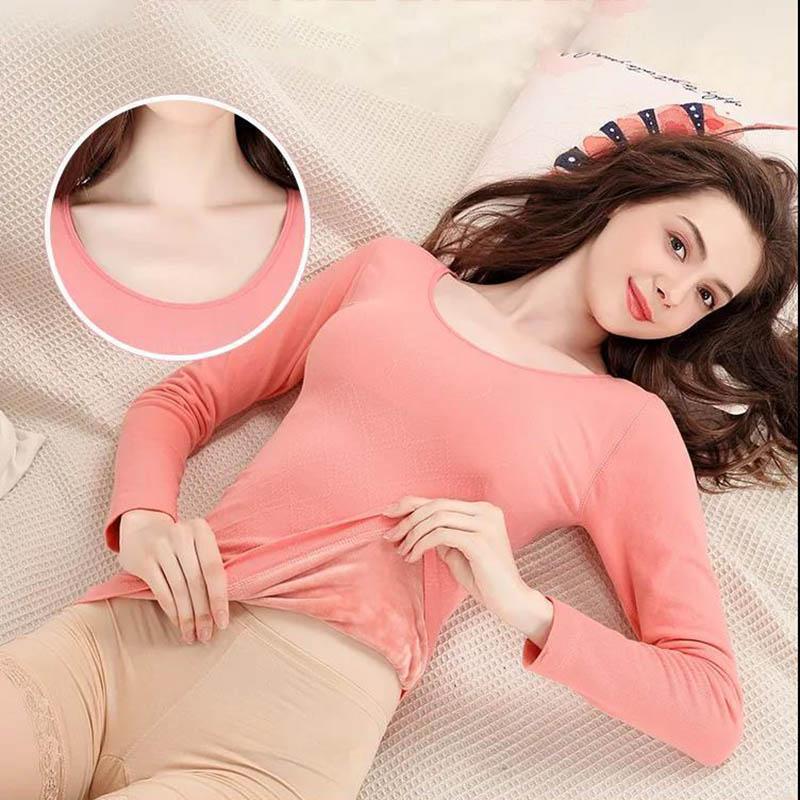 Plus Velvet Bottoming Shirt Women Autumn and Winter All-match Thick Round Neck Slim-fit Inner Warm Clothes