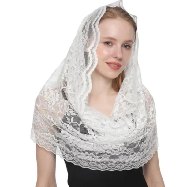 Vintage Lace Veil for Wedding Bridal Latin Mass Headscarf Veil for Bride Catholic Church Mantilla Veil Headcovering