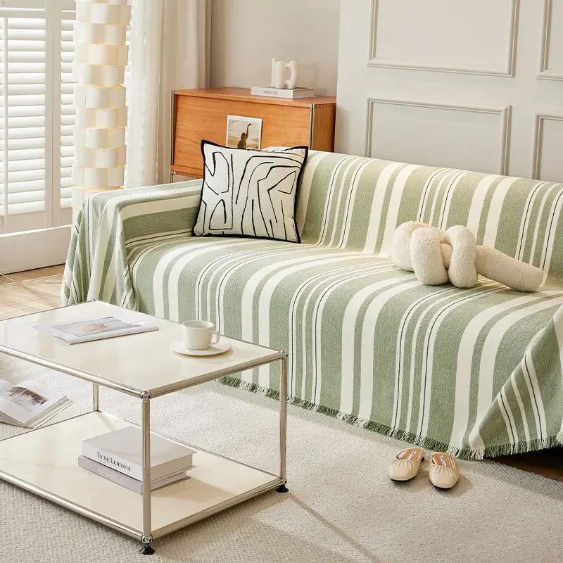 

Кремовый стиль, чехол для дивана, тканевое полотенце с синельными полосками, универсальный чехол, нескользящий авиационное одеяло, декоративный коврик, мягкий универсальный коврик 180x180cm1pcs