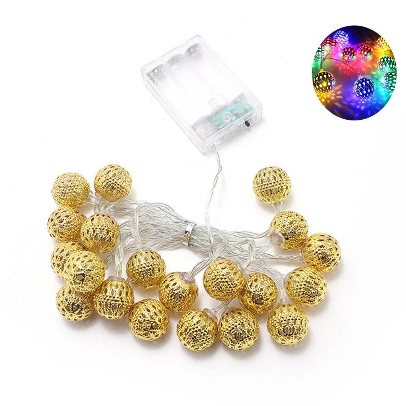 1PC Moroccan String Lights, 20/30/60 LED Golden Globe String Lights Battery Powered for Christmas, Home Decor (Not Included Battery)