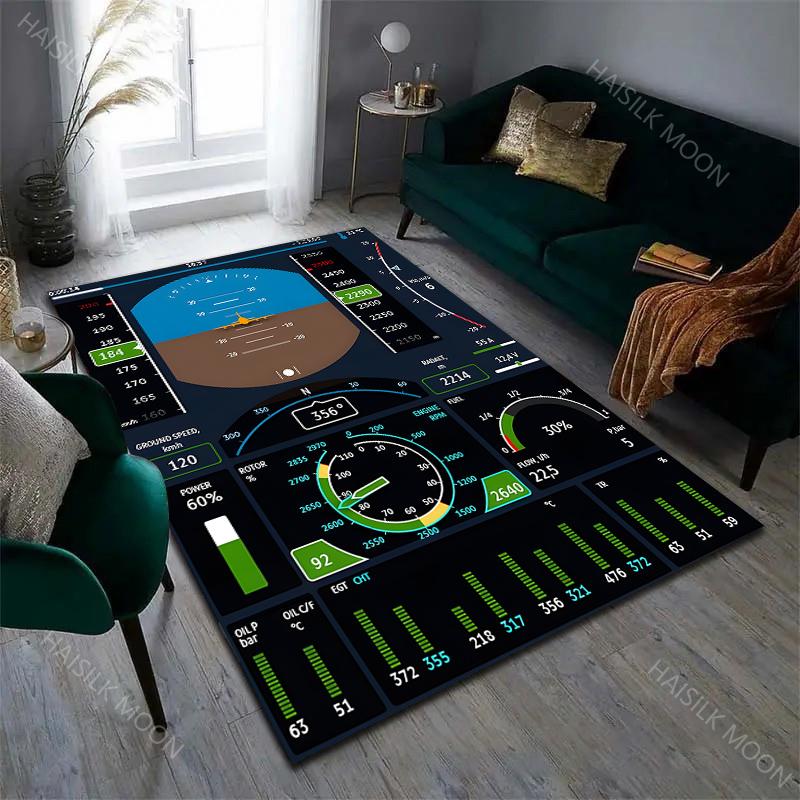 1PC Aircraft Instrument Panel Pattern Carpet for Living Room Bedroom Sofa Home Decor Non-slip Floor Mat Large Size Multi Size
