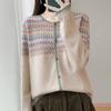 Retro Contrast Color Silk Wool Jacquard Cardigan - Women's Loose Long Sleeve Knit Top