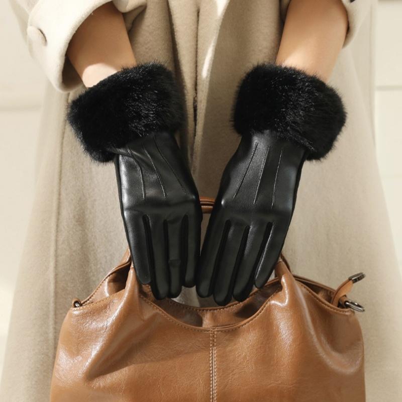 Luxury Winter Ladies Gloves Soft Faux Fur Trimmed Cuffs Warm Thick Windproof Gloves Outdoor Elegant Gloves Winter Accessories