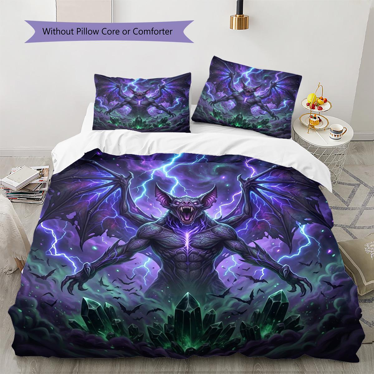

Bat Pattern Bedding Quilt Set Quilt Cover Pillowcase Home Decoration Birthday Gift (1 * duvet cover + 2 * pillowcase, without core) 135x200cm