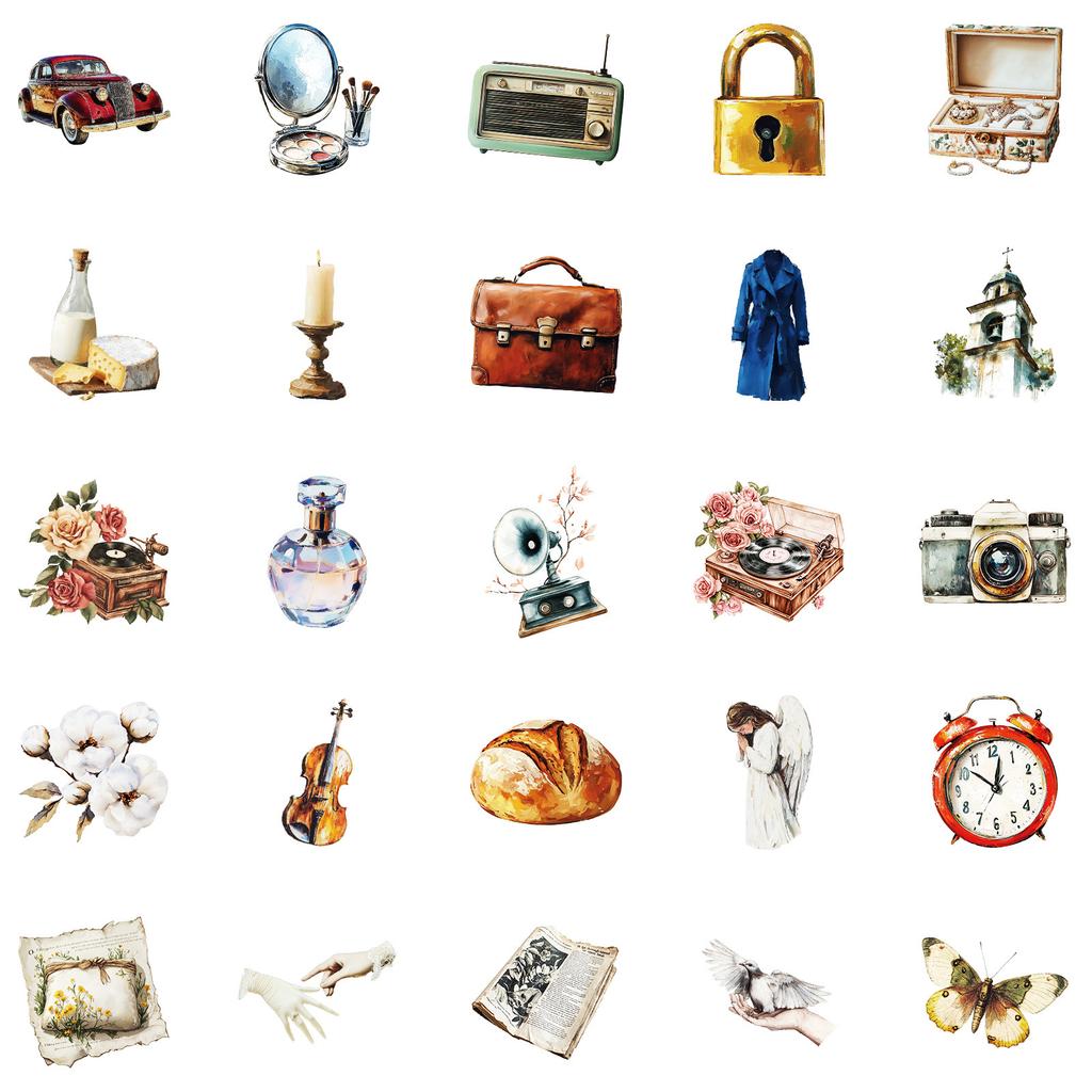 50 Ins Retro Style Various Hand-Painted Furniture Stickers Diy Creative Handbook Diary Decorative Stickers