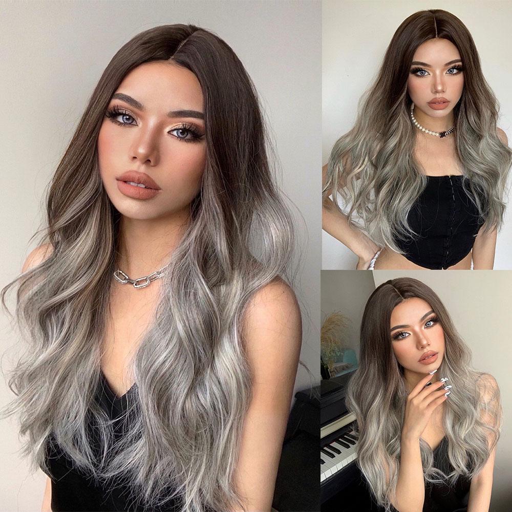 

HENRY MARGU Длинный темно-красный синтетический парик от коричневого до красного Ombre Парик из натуральных волос для женщин Рождественский парик для косплея салон термостойкий LC179-6