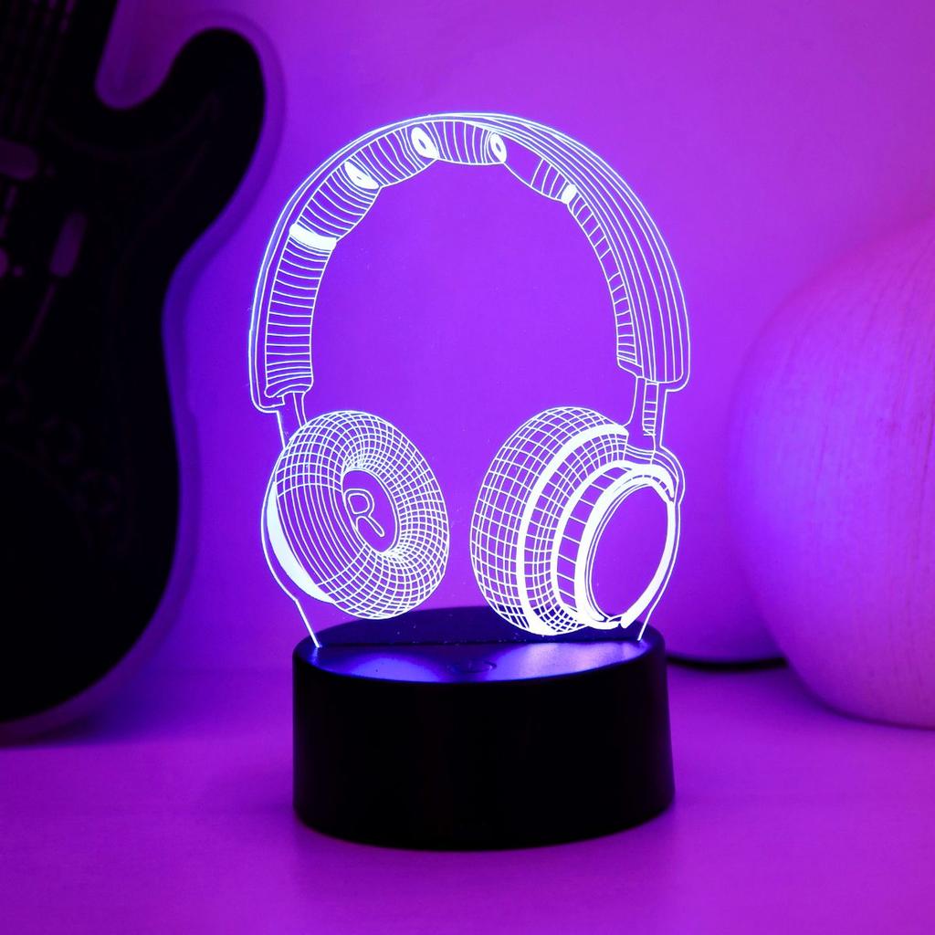 Luz noturna visual 3D de fones de ouvido, toque USB de 7 cores, adequado para luzes decorativas de quarto de sala de jogos, luzes de presente