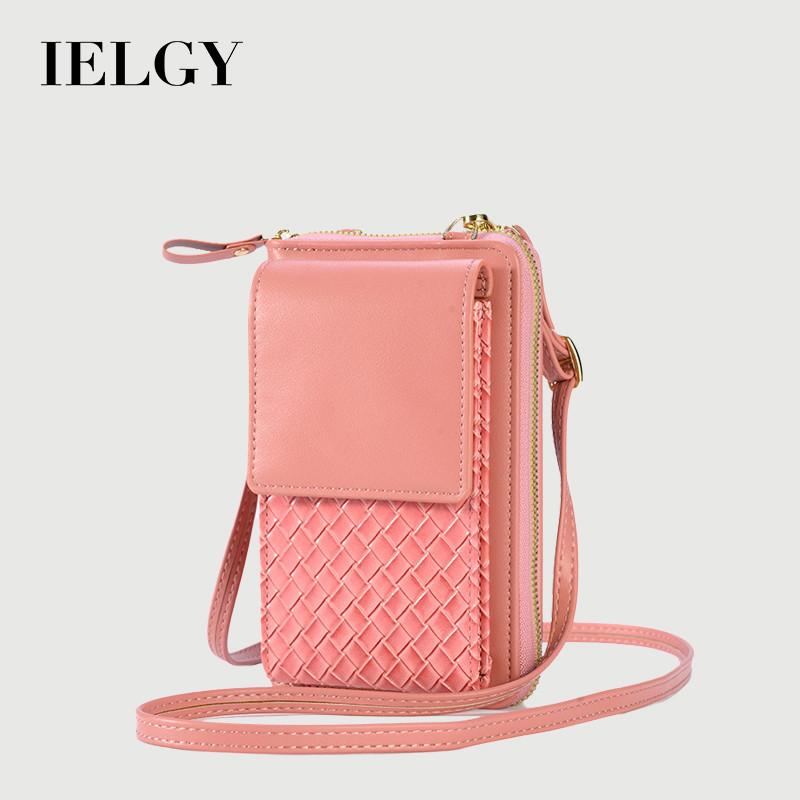 IELGY Ladies Solid Color Woven Pattern Messenger Bag with Large Capacity