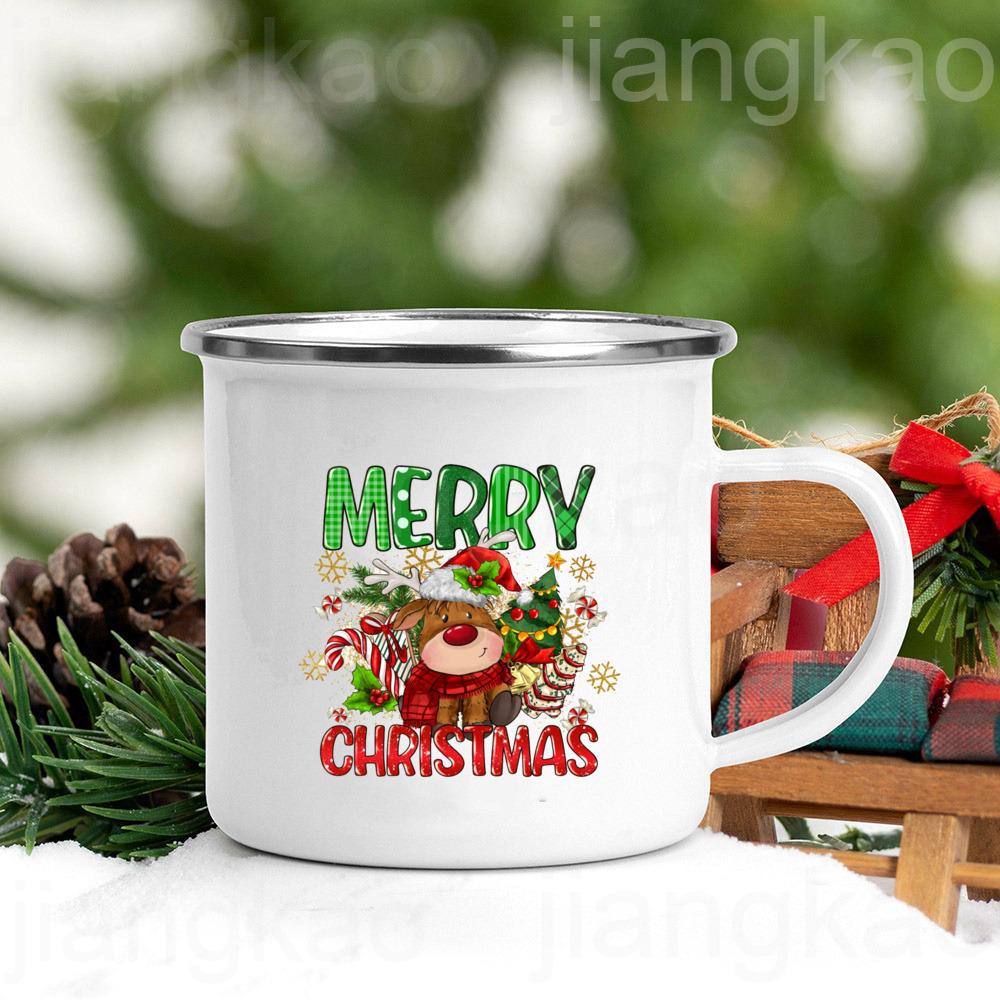 Merry Christmas Deer Printed Mug Christmas Party Decor Cup Drinks Wine Juice Coffee Cups Holiday Mugs Gift for Family Friends