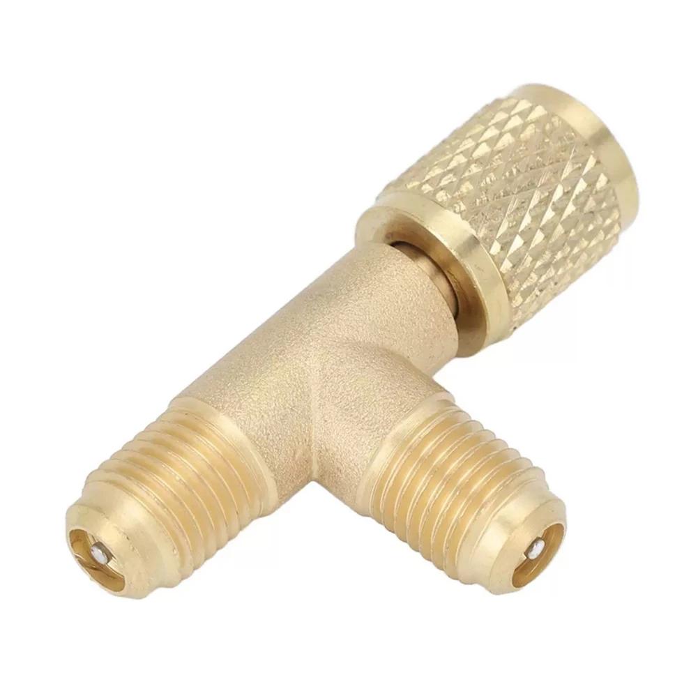 1pc Car Quick Coupler Tee Adapter Valve Core 1/4in SAE For R22 R12 R134 Brass Air-Conditioning Quick-Connector T-shaped Adapter