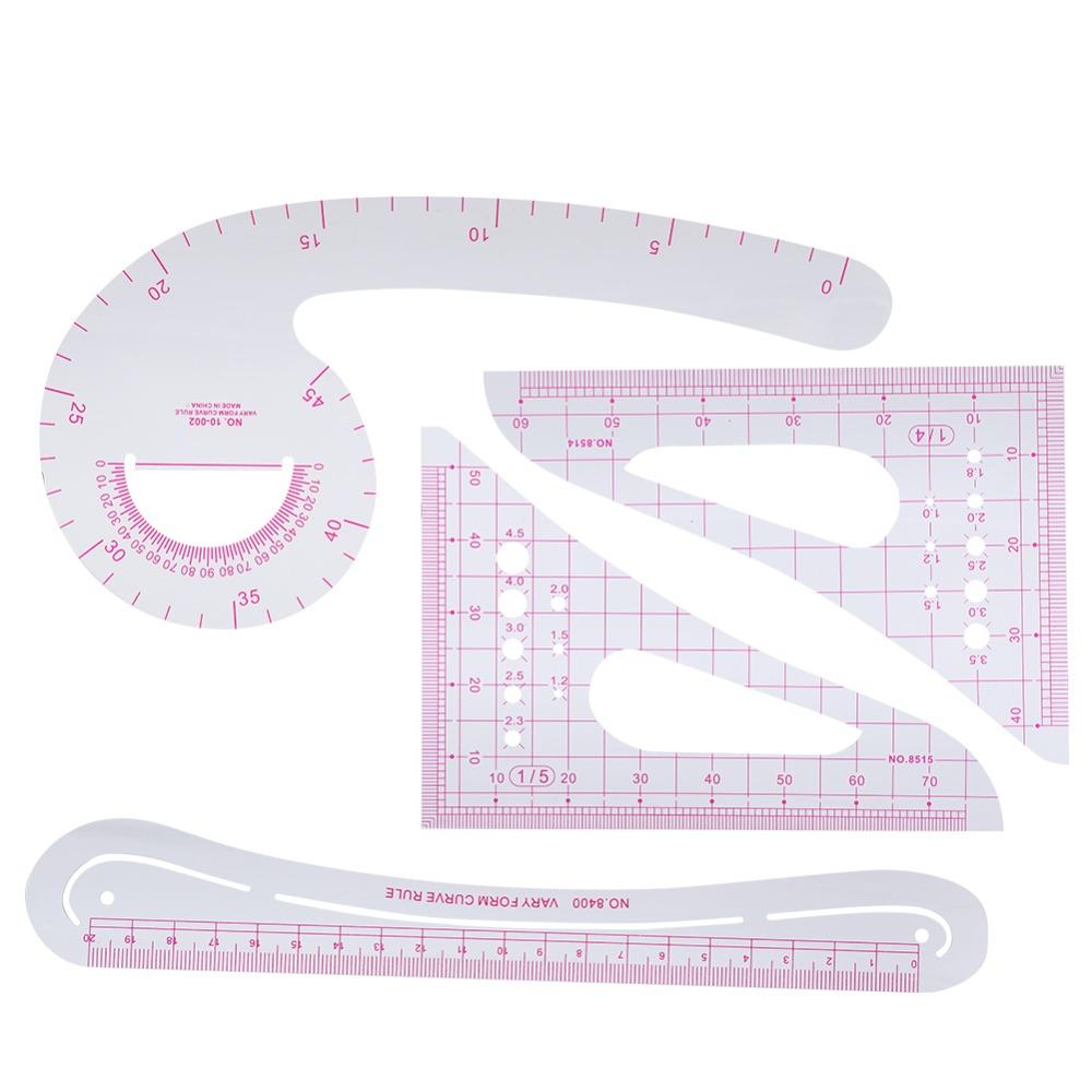 4pcs Multifunction Pattern Ruler Plastic Drafting Tool Durable Curve Ruler Clothing Design