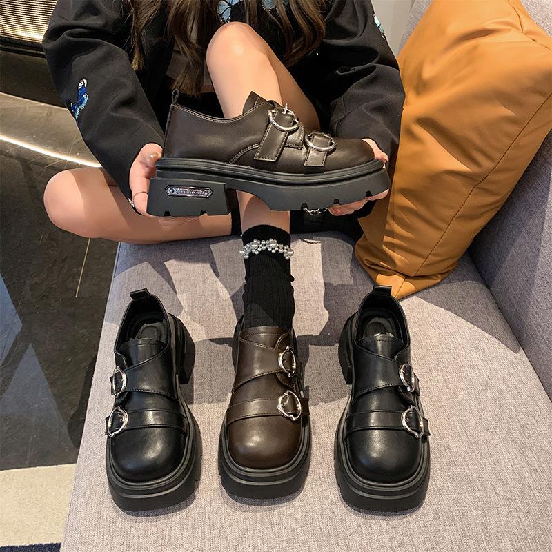 Platform British style small leather shoes women's 2025 summer new heightening black single shoes niche design loafers women's