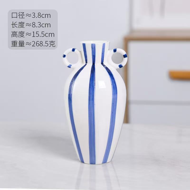 

European Hand Painted Striped Ceramic Vase French Light Luxury Living Room Decor