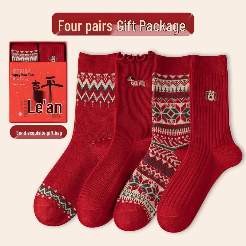 Women s Lucky Red Zodiac Dog Mid-Calf Socks - 4-Pair Gift Set