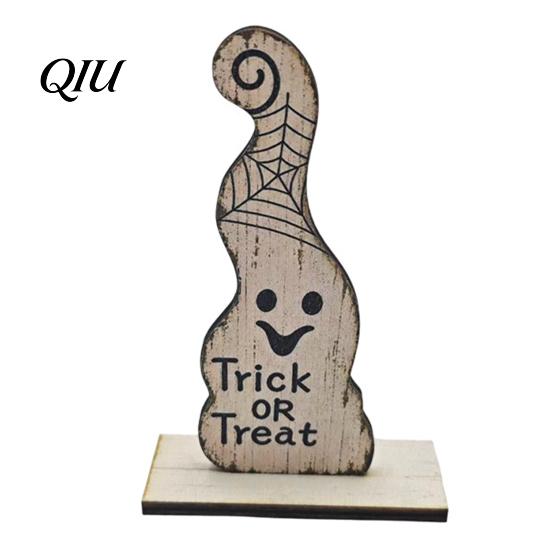 Creative Office Desk Ornaments Cute Halloween Black Cat Pumpkin Skull Decor, Vintage Boo Wooden Retro Home Decor Signs, Tabletop Decoration