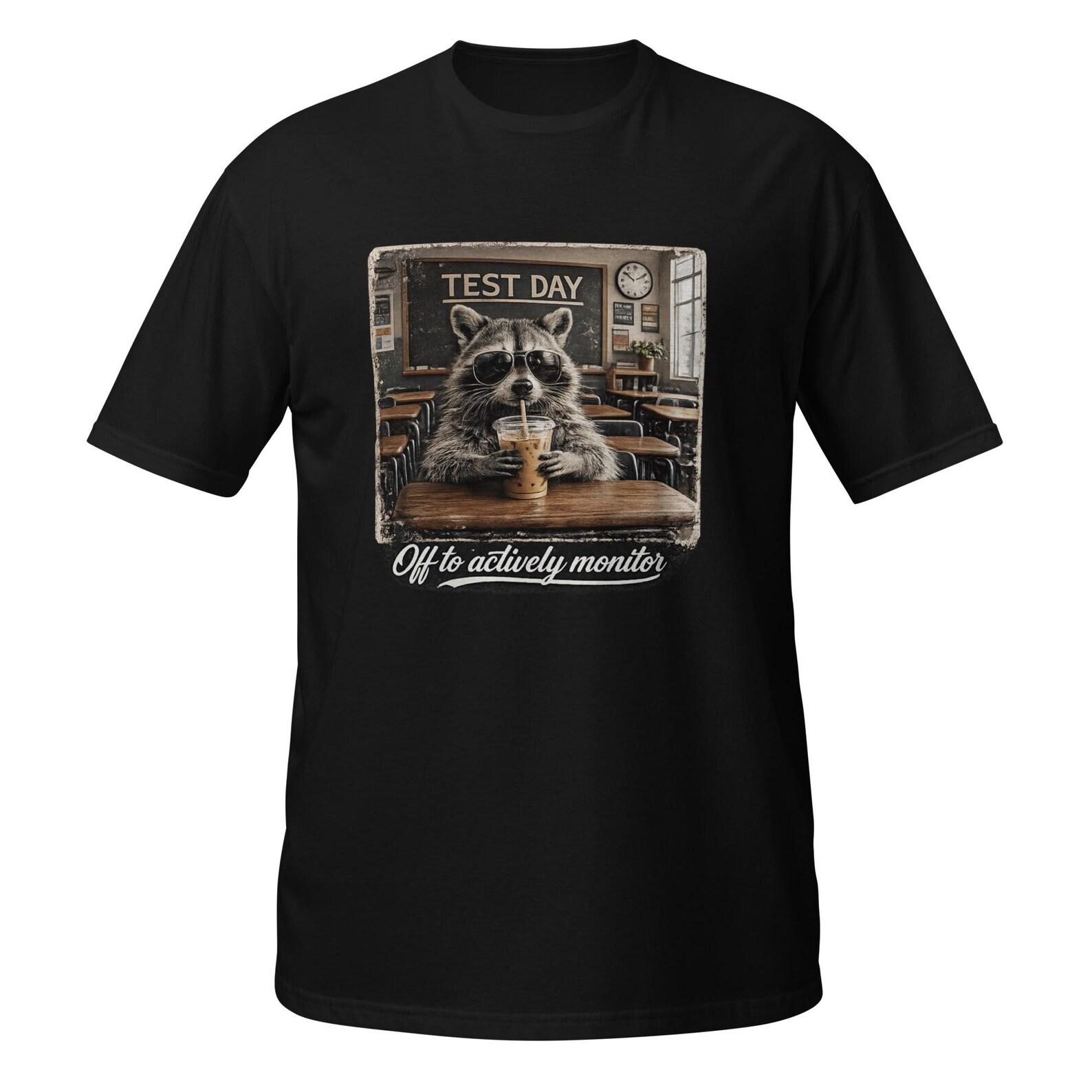 Raccoon Teacher Test Day T-Shirt, Classroom Humor Graphic Tee S