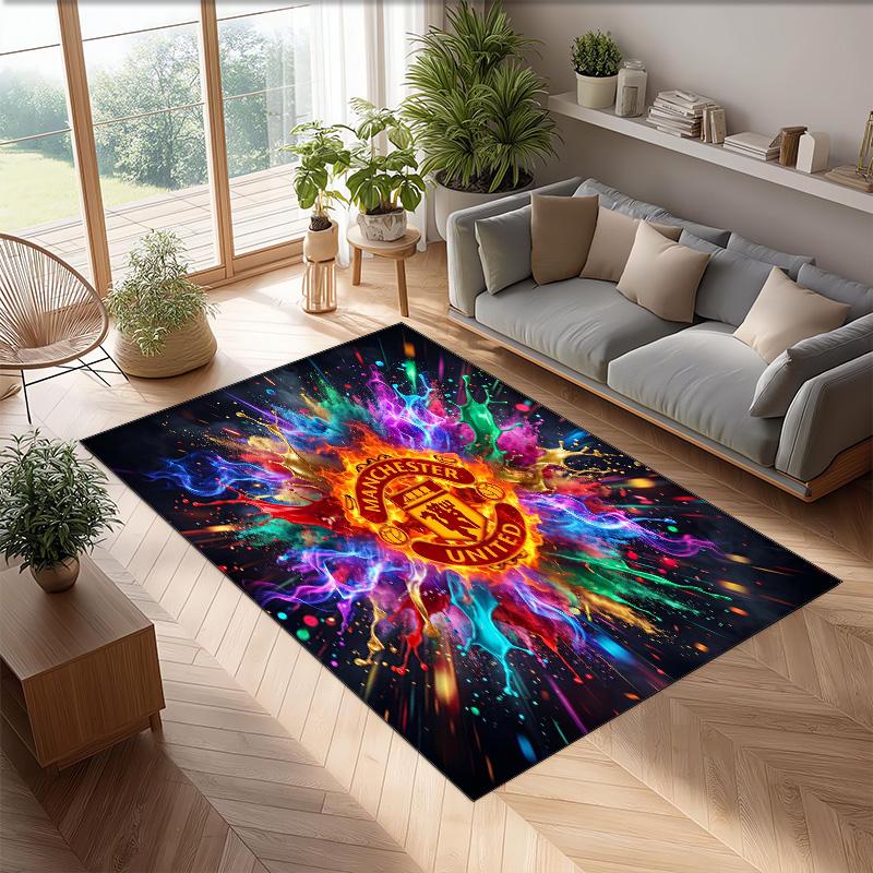 Tappeto in Flanella Stampato Manchester United Antiscivolo Morbido Poliestere Tappeto per Pavimento Tappetino Decorativo per Interni per Camera da Letto Soggiorno Divano