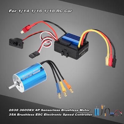 Moteur sans balais sans capteur 2838 3600KV 4P et contrôleur de vitesse électronique ESC sans balais 35A pour 1/14