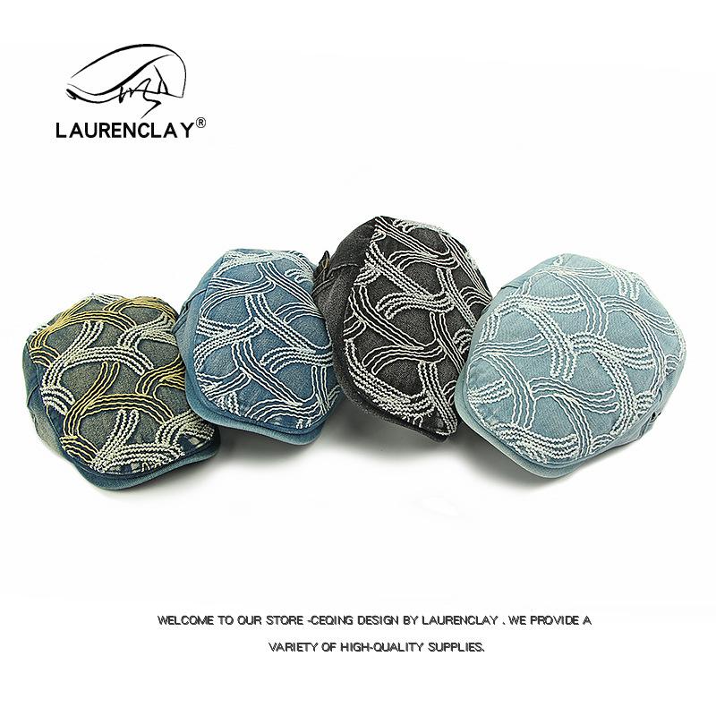 

Personalized stitching beret ladies British retro cap washed denim sweet cool girl forward hat tide Adjustable світло-синій колір