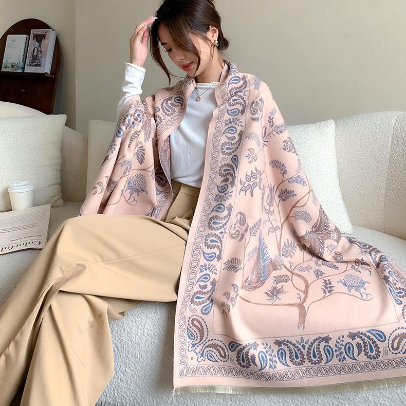 Bluebird Yifei Imitation Cashmere Scarf: Women's Autumn/Winter Warm Double-Sided Shawl and Neck Warmer for Office and Air-Conditioned Rooms