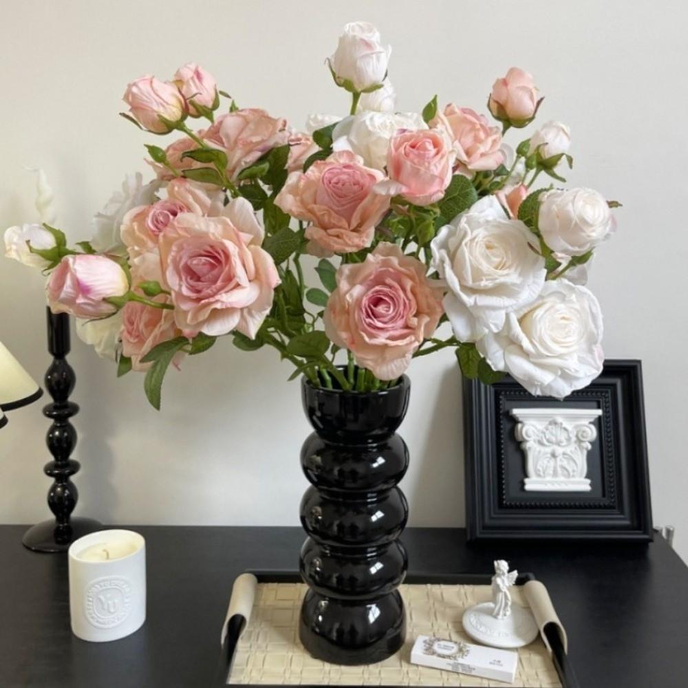 Burnt Edge Artificial Rose Flowers 3 Head Silk Simulation Rose Vintage Faux Flower  Home Decor