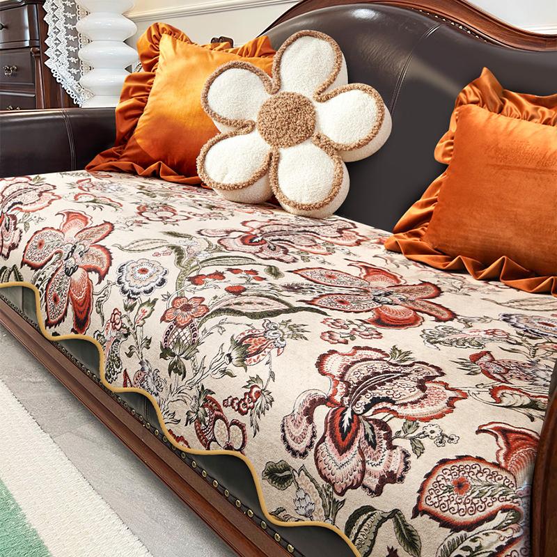 Retro Short Velvet Fabric Sofa Cover Pastoral Style Living Room Decorate Slipcover Anti-slip Sofa Cushion Sofa Towel Home Decor