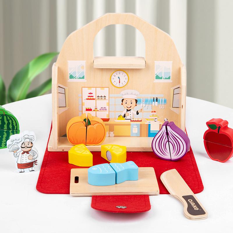 Kids Portable Handbag Fruit Vegetable Cutting Toy Set For Creative Play Learning